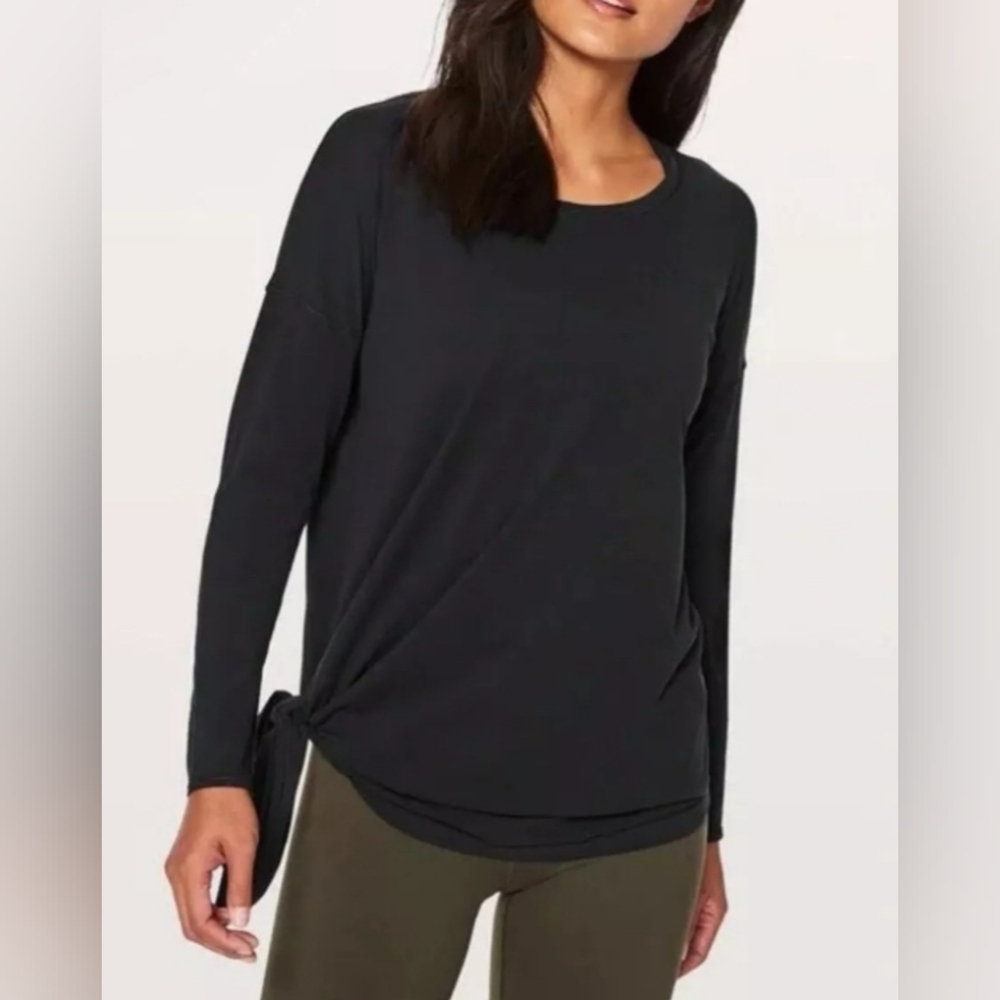 Lululemon To The Point Women’s L/S Side Tie Asymmetrical Dark Shadow size 8